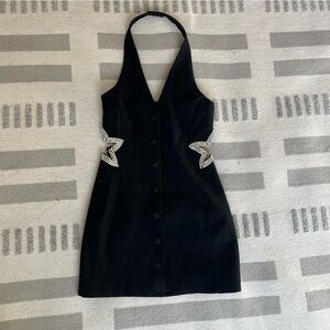 Star cut out little black dress halter